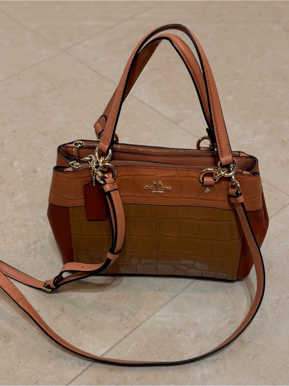 Women’s Tan Croc-Embossed Satchel Handbag